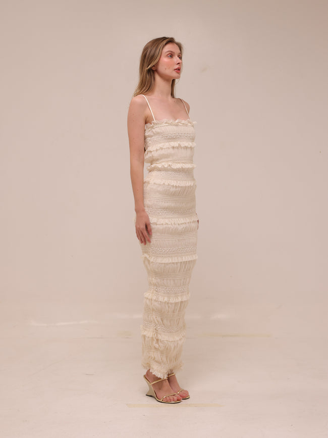 Solana Ivory Sequin Pleat Maxi Dress