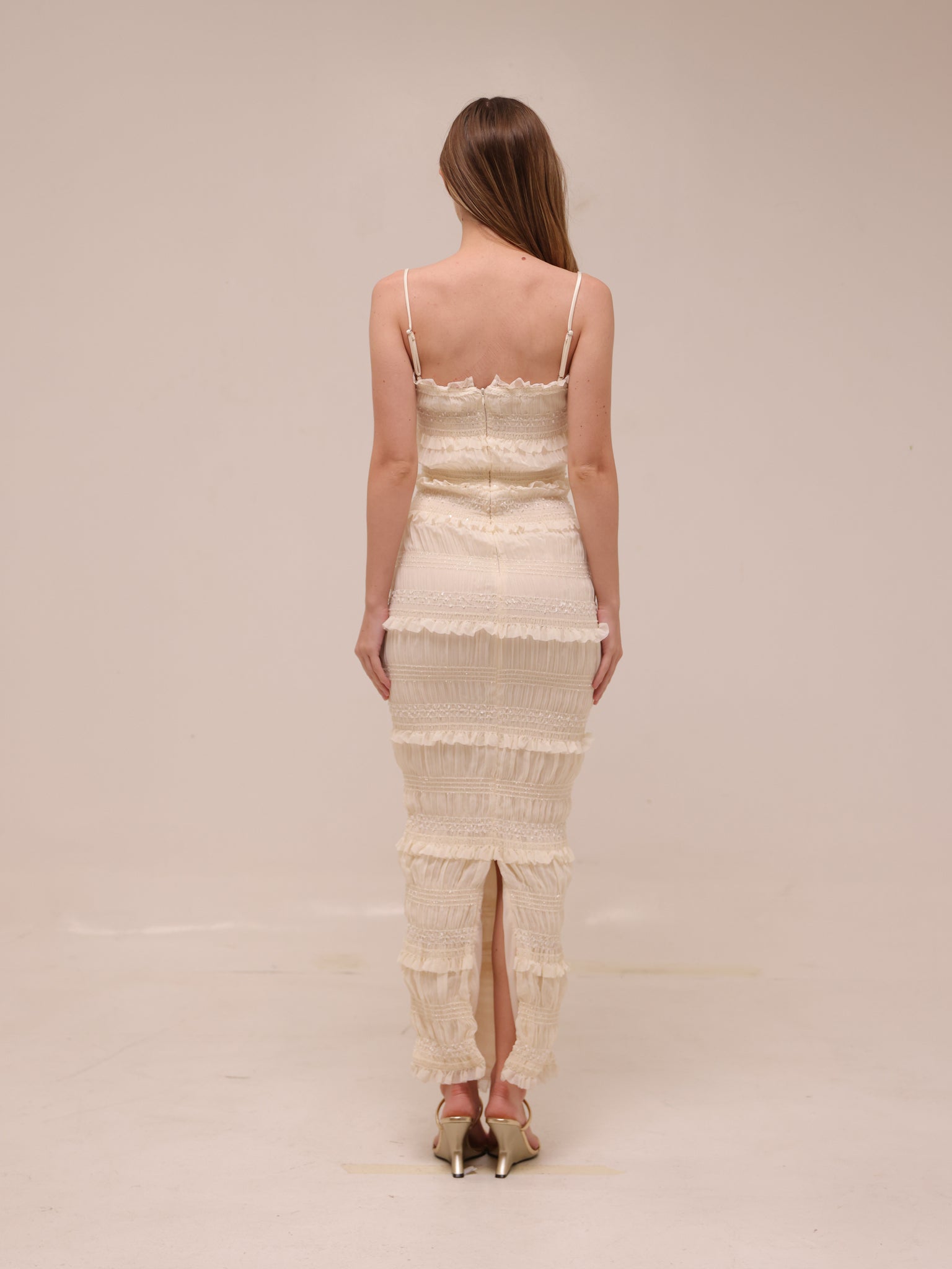 Solana Ivory Sequin Pleat Maxi Dress