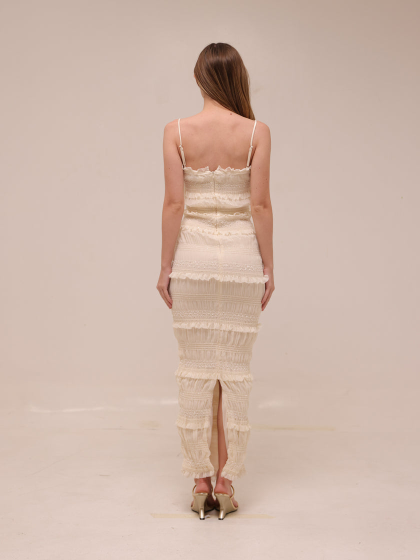 Solana Ivory Sequin Pleat Maxi Dress