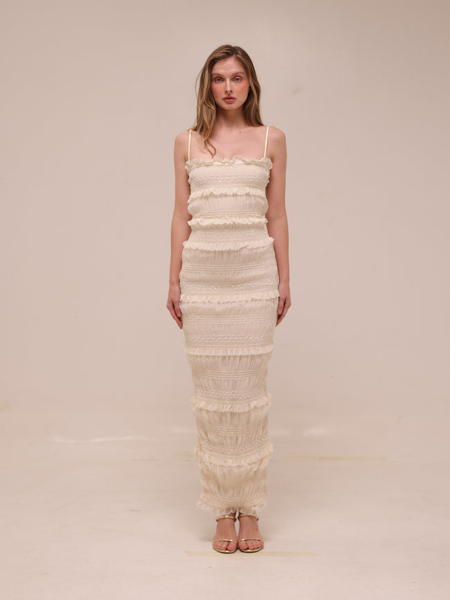 Solana Ivory Sequin Pleat Maxi Dress