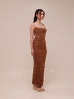 LIlian Ruched Satin And Mesh Midi Dress