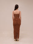 LIlian Ruched Satin And Mesh Midi Dress