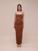 LIlian Ruched Satin And Mesh Midi Dress