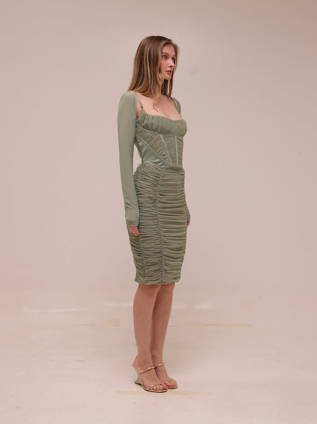 Freyja Green Gathered Corset Dress