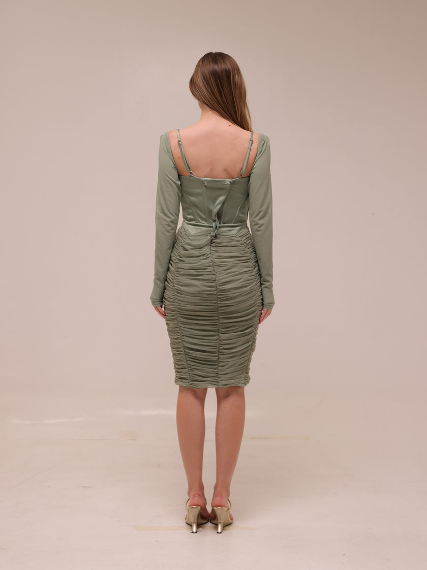 Freyja Green Gathered Corset Dress