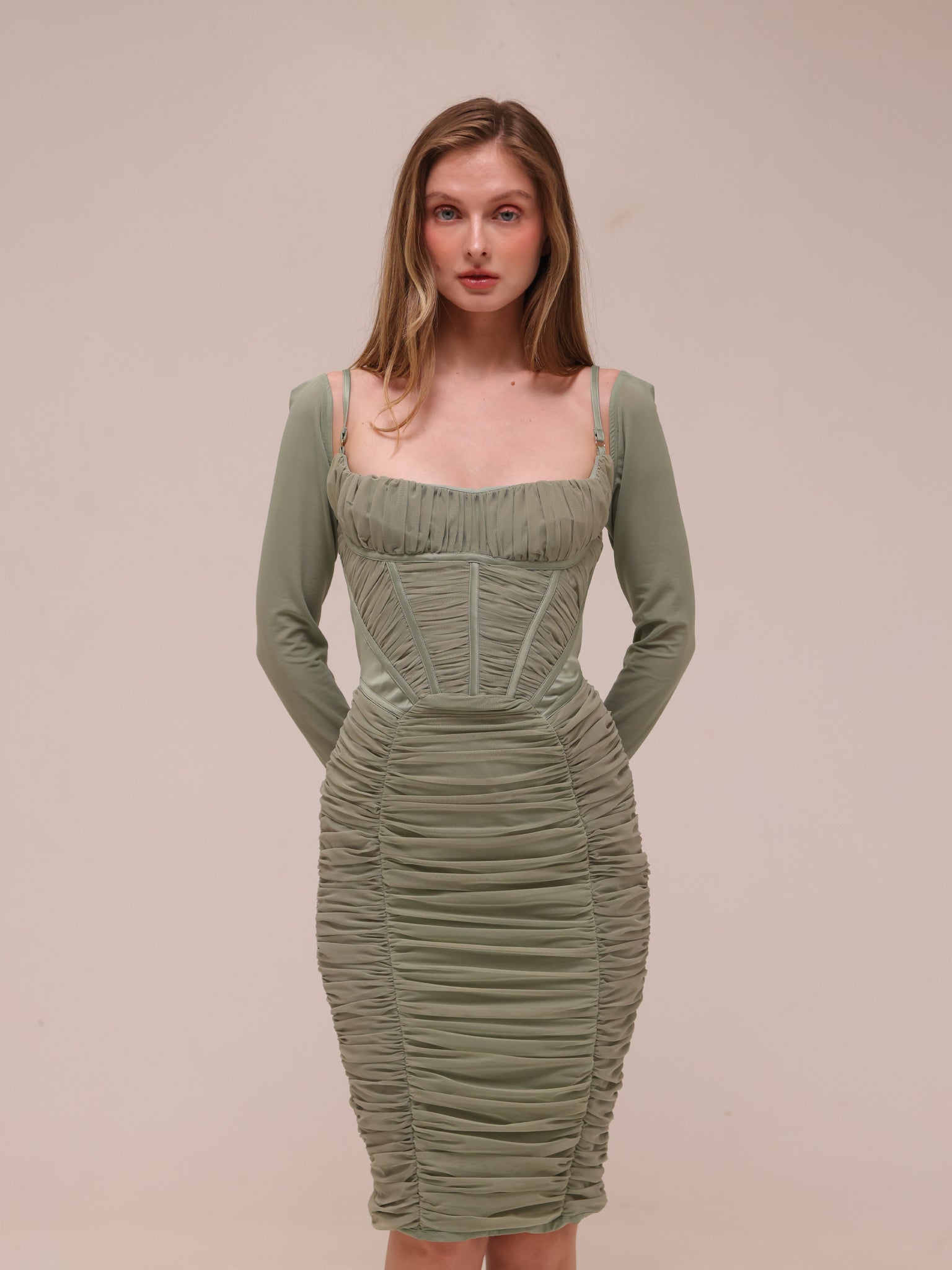 Freyja Green Gathered Corset Dress