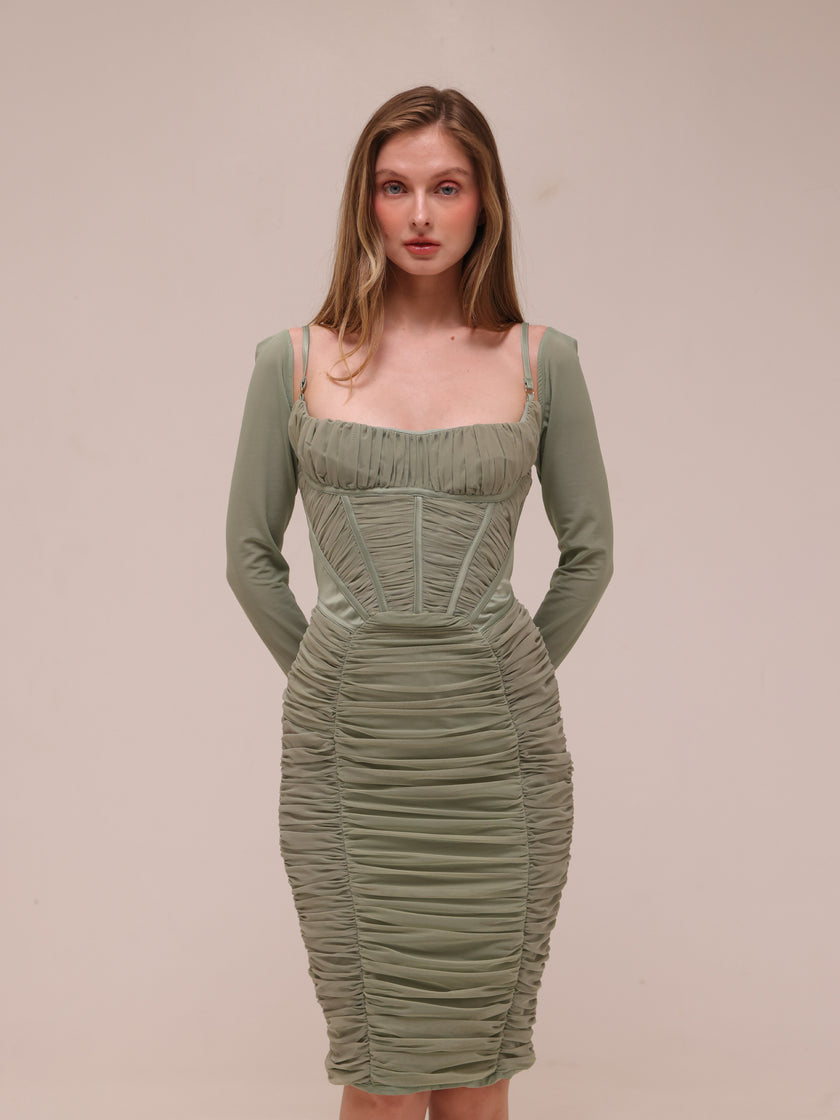 Freyja Green Gathered Corset Dress