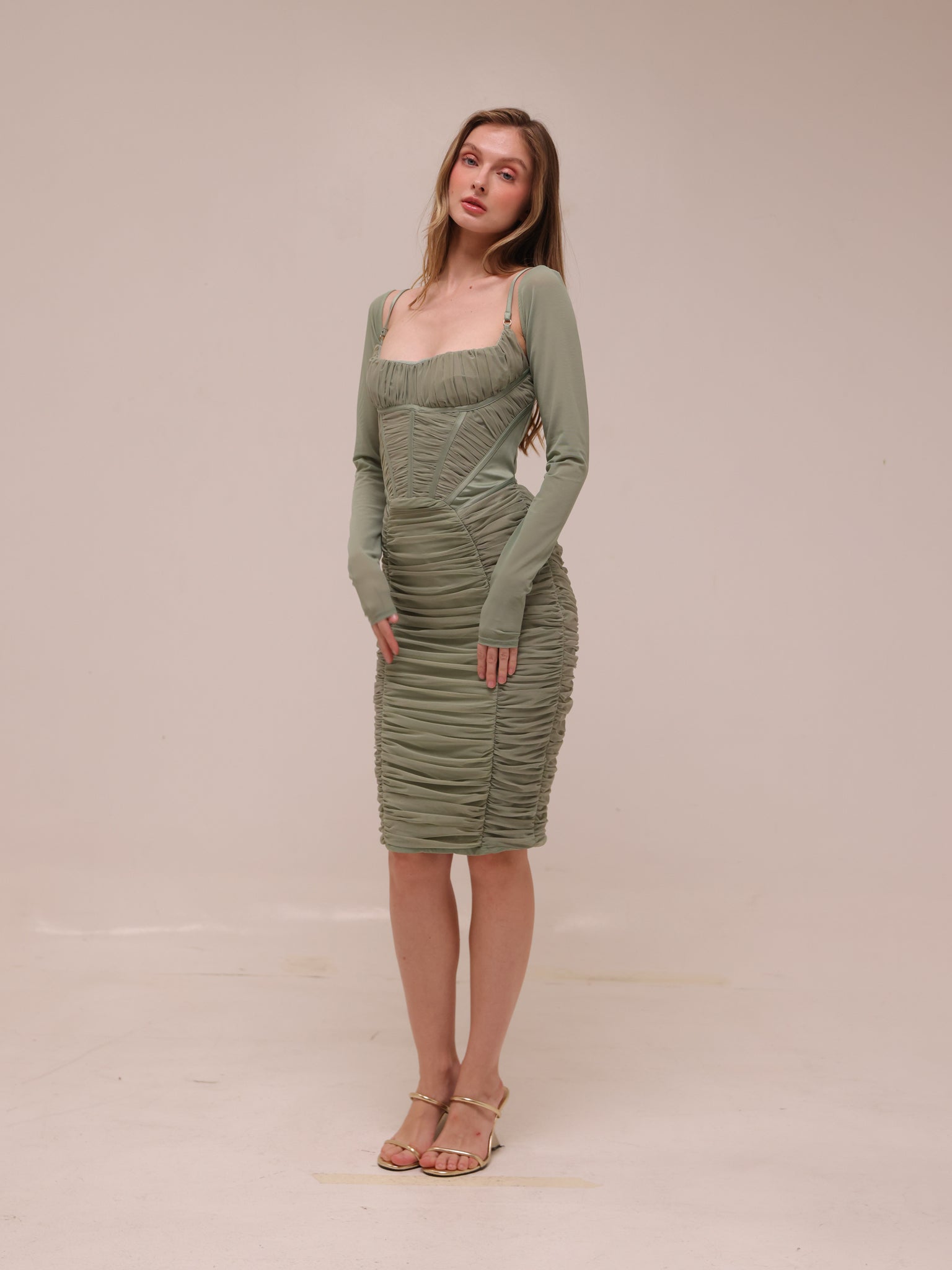 Freyja Green Gathered Corset Dress