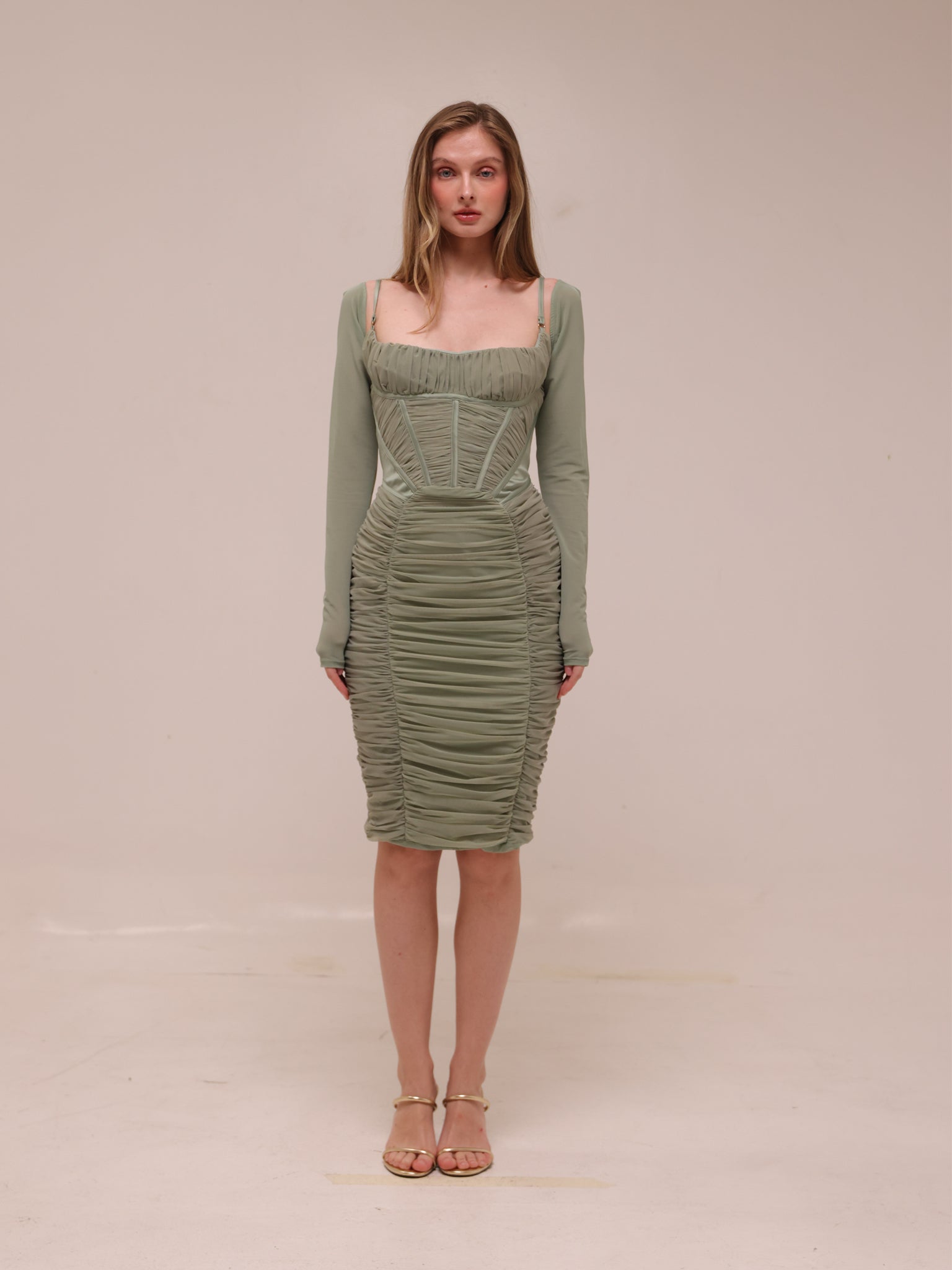 Freyja Green Gathered Corset Dress