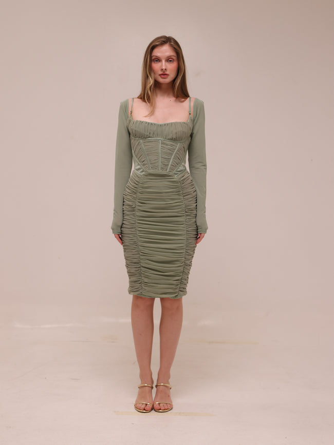 Freyja Green Gathered Corset Dress