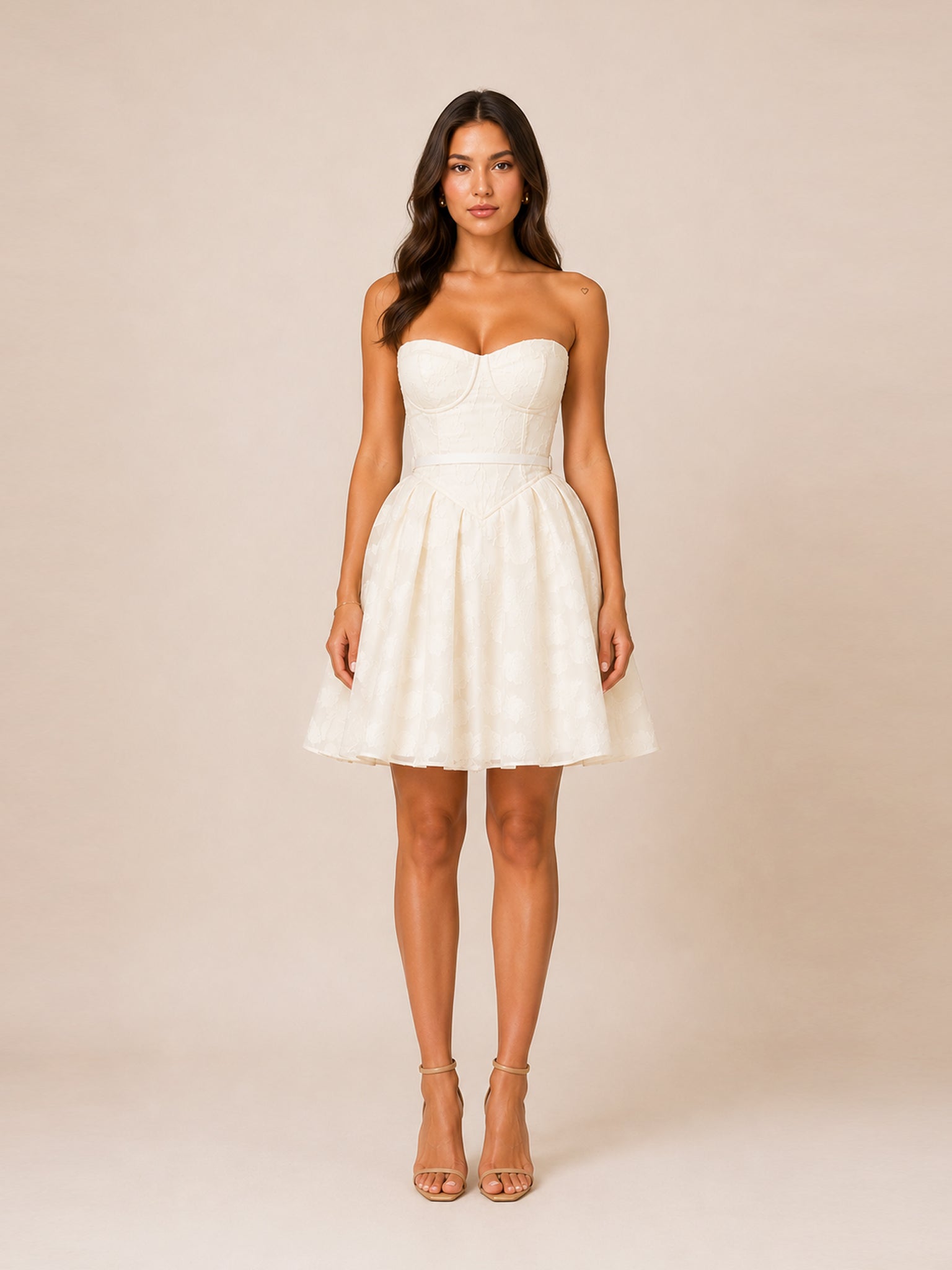 Saige Vintage Cream Floral Strapless Mini Dress