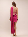 Aida Hot Pink Asymmetric Wrap Neck Dress