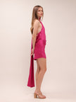 Aida Hot Pink Asymmetric Wrap Neck Dress