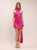Aida Hot Pink Asymmetric Wrap Neck Dress