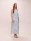 Blue Mirage Strapless Draped Midi Dress