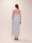 Blue Mirage Strapless Draped Midi Dress