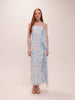 Blue Mirage Strapless Draped Midi Dress