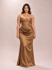 Aurelia Bronze Brocade Satin Corset Maxi Dress