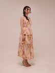 1960 Floral Tiered Linen Midi Dress