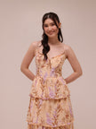 1960 Floral Tiered Linen Midi Dress