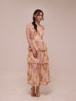 1960 Floral Tiered Linen Midi Dress