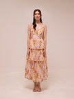 1960 Floral Tiered Linen Midi Dress