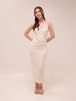 Ivory Ruched Slip Midi Dress