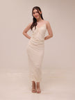 Ivory Ruched Slip Midi Dress