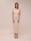 Ivory Ruched Slip Midi Dress