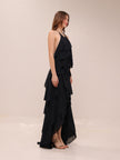 Ruffled Halter High-Low Maxi Dress – Black
