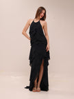 Ruffled Halter High-Low Maxi Dress – Black