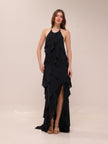 Ruffled Halter High-Low Maxi Dress – Black