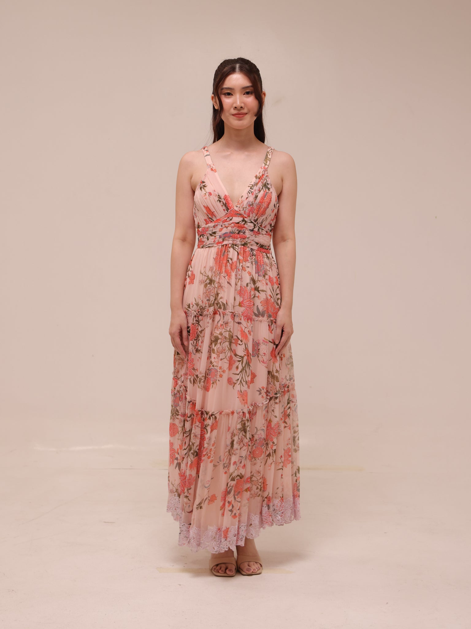 Pink Tiered Ruffle Floral Maxi Dress