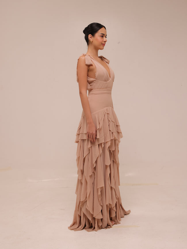 Ruffled Chiffon Maxi Dress