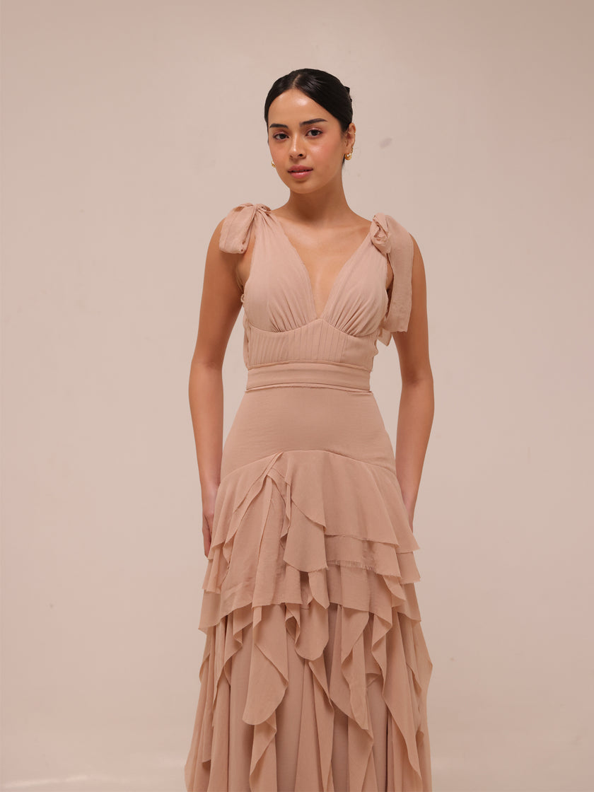 Ruffled Chiffon Maxi Dress