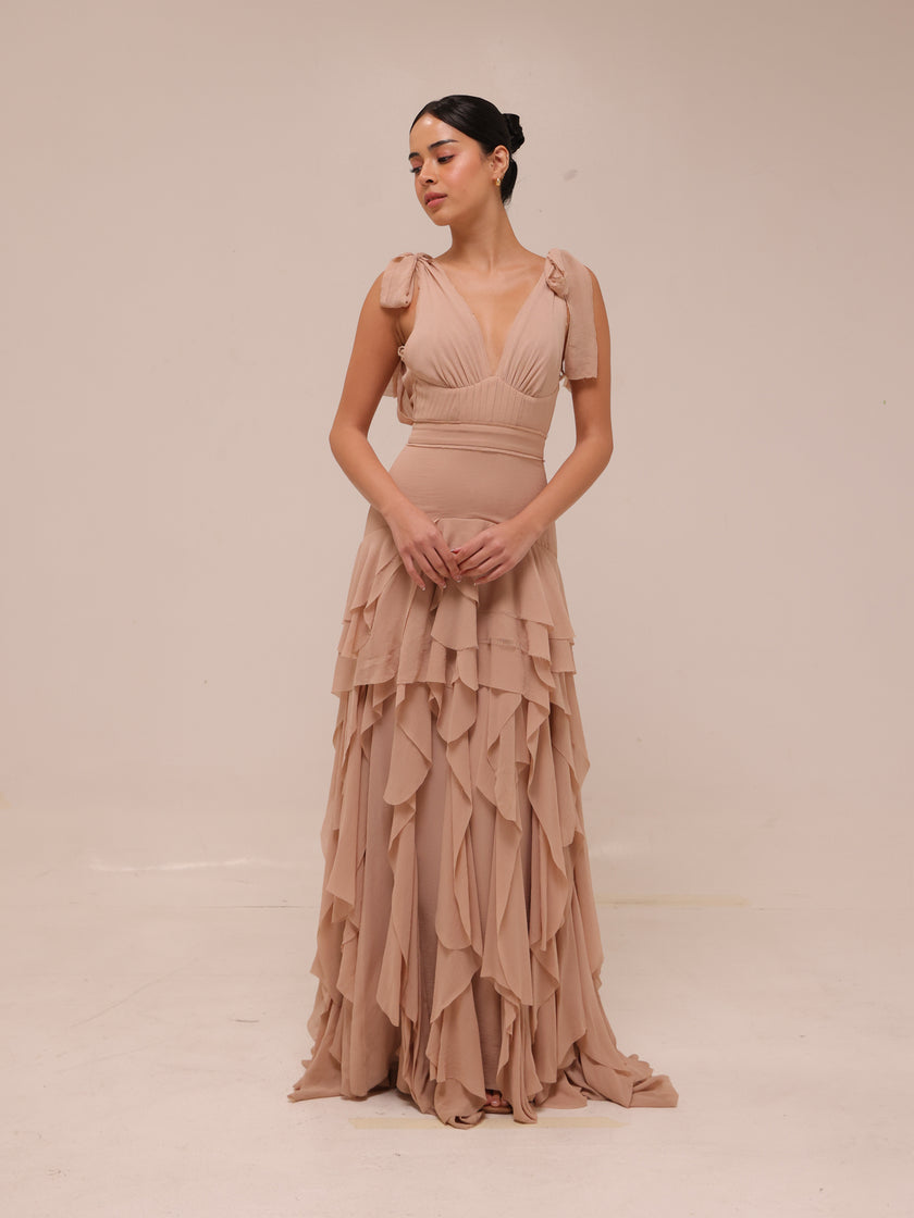 Ruffled Chiffon Maxi Dress