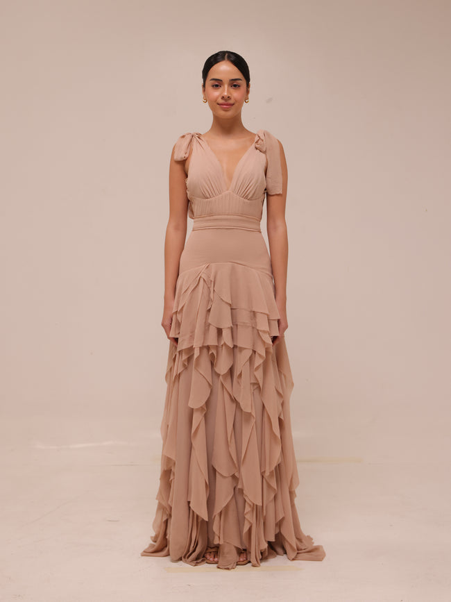 Ruffled Chiffon Maxi Dress