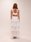 Catalina Tiered Ruffle Cut-Out Maxi Dress White
