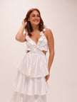 Catalina Tiered Ruffle Cut-Out Maxi Dress White