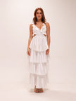 Catalina Tiered Ruffle Cut-Out Maxi Dress White
