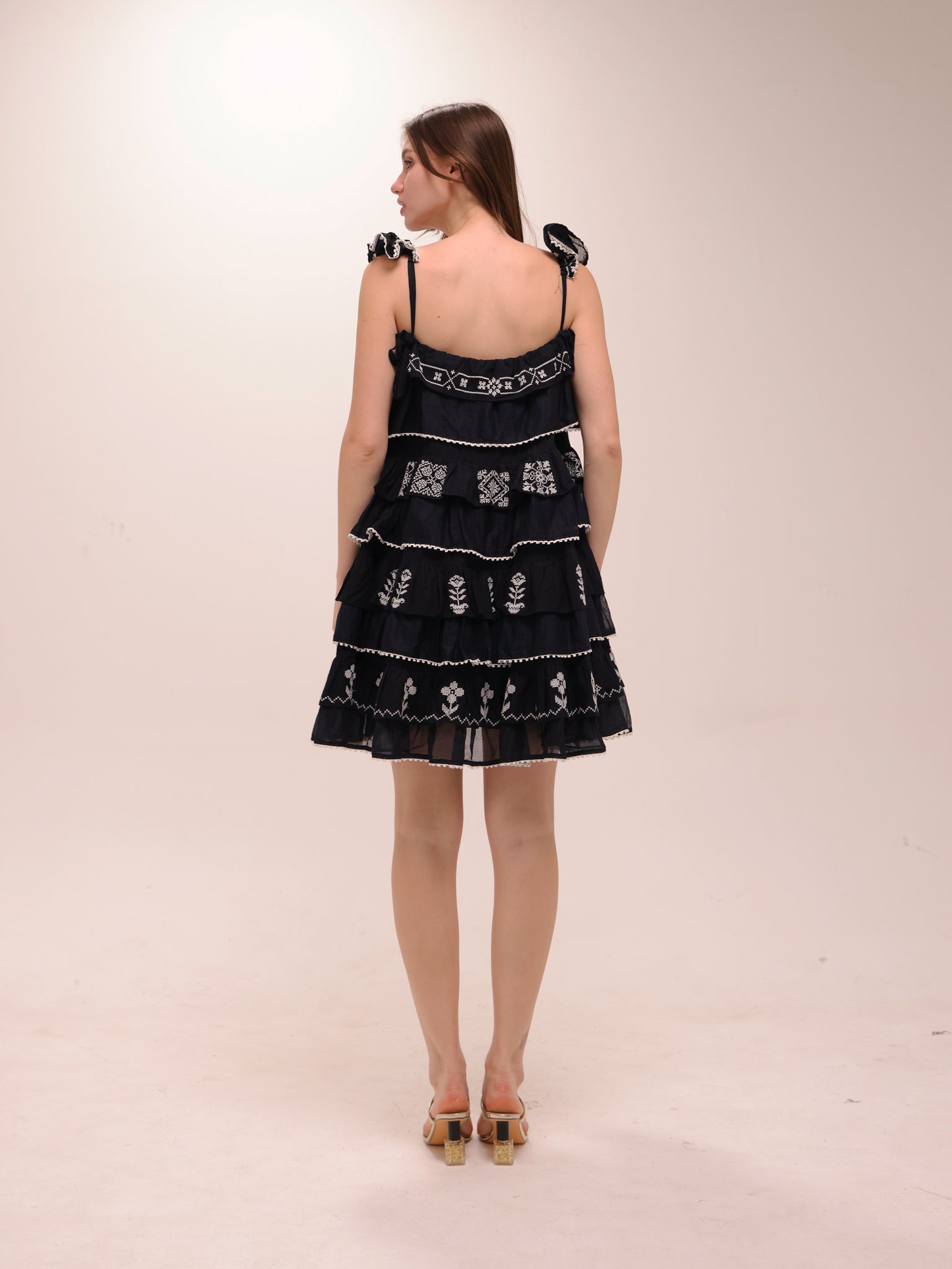 Black Cross-Stitch Layer Mini Dress