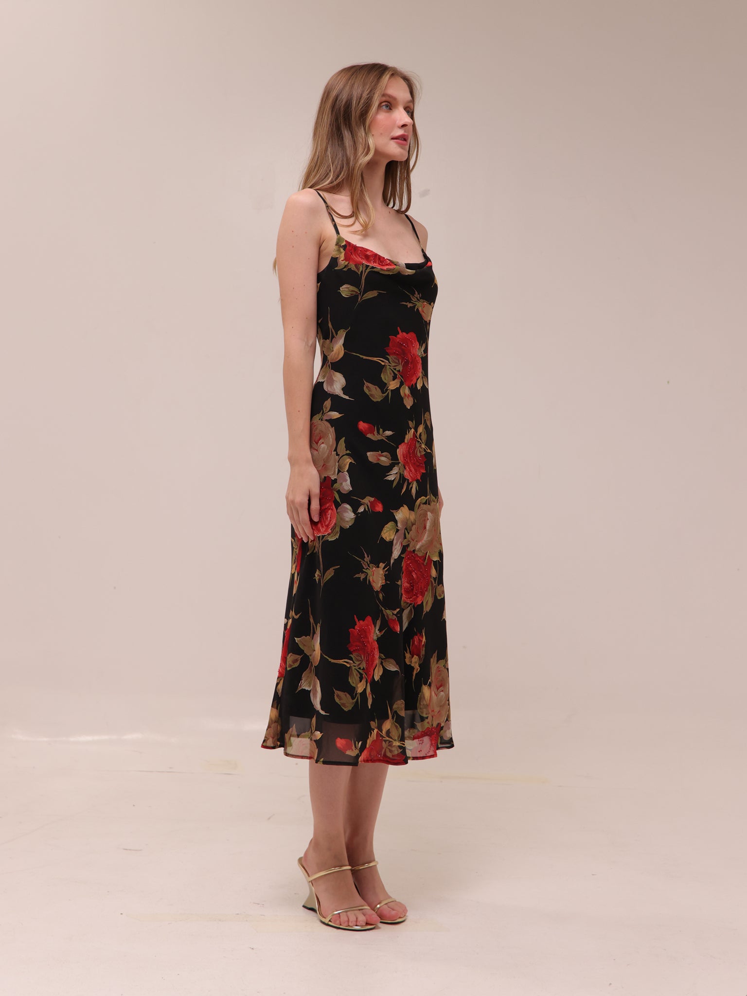 Black Floral Midi Dress