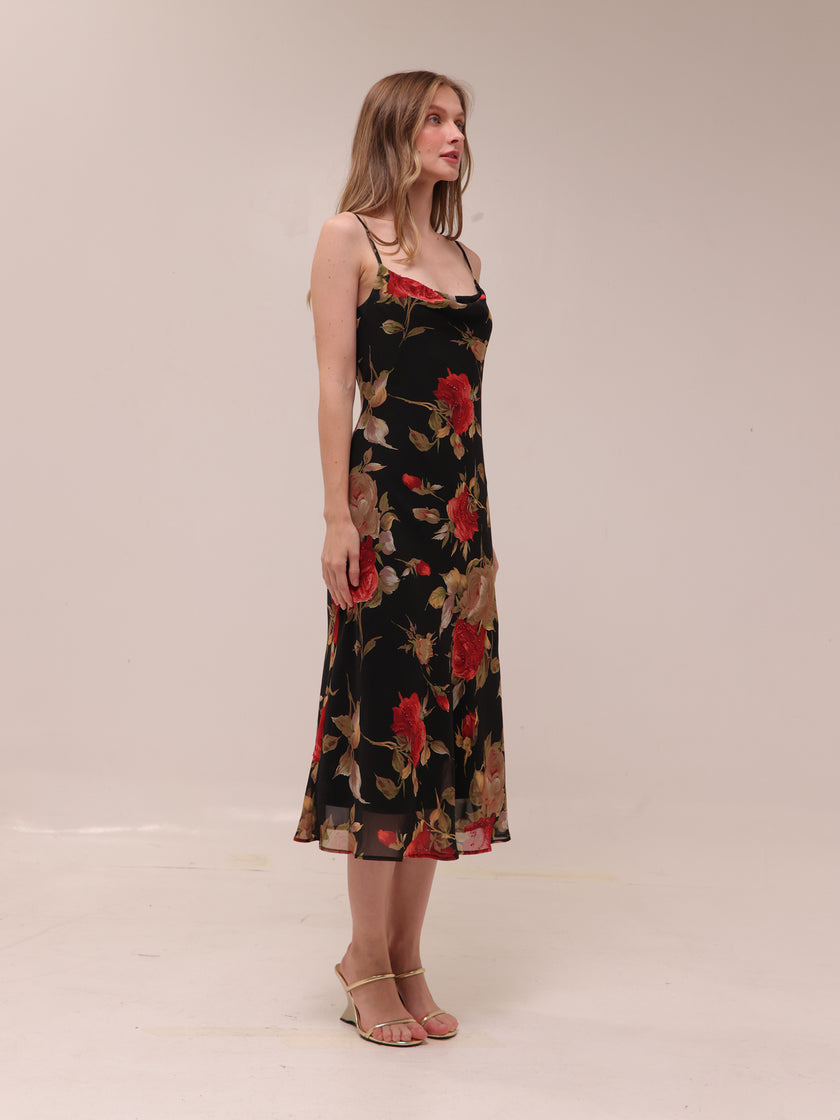 Black Floral Midi Dress