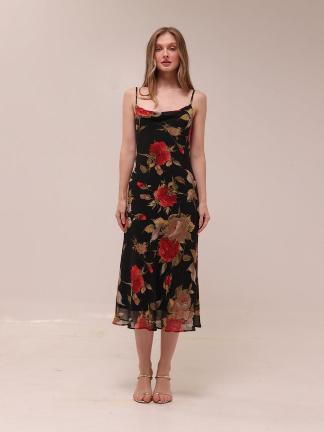 Black Floral Midi Dress