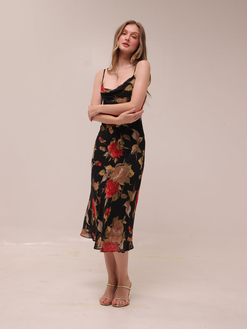 Black Floral Midi Dress
