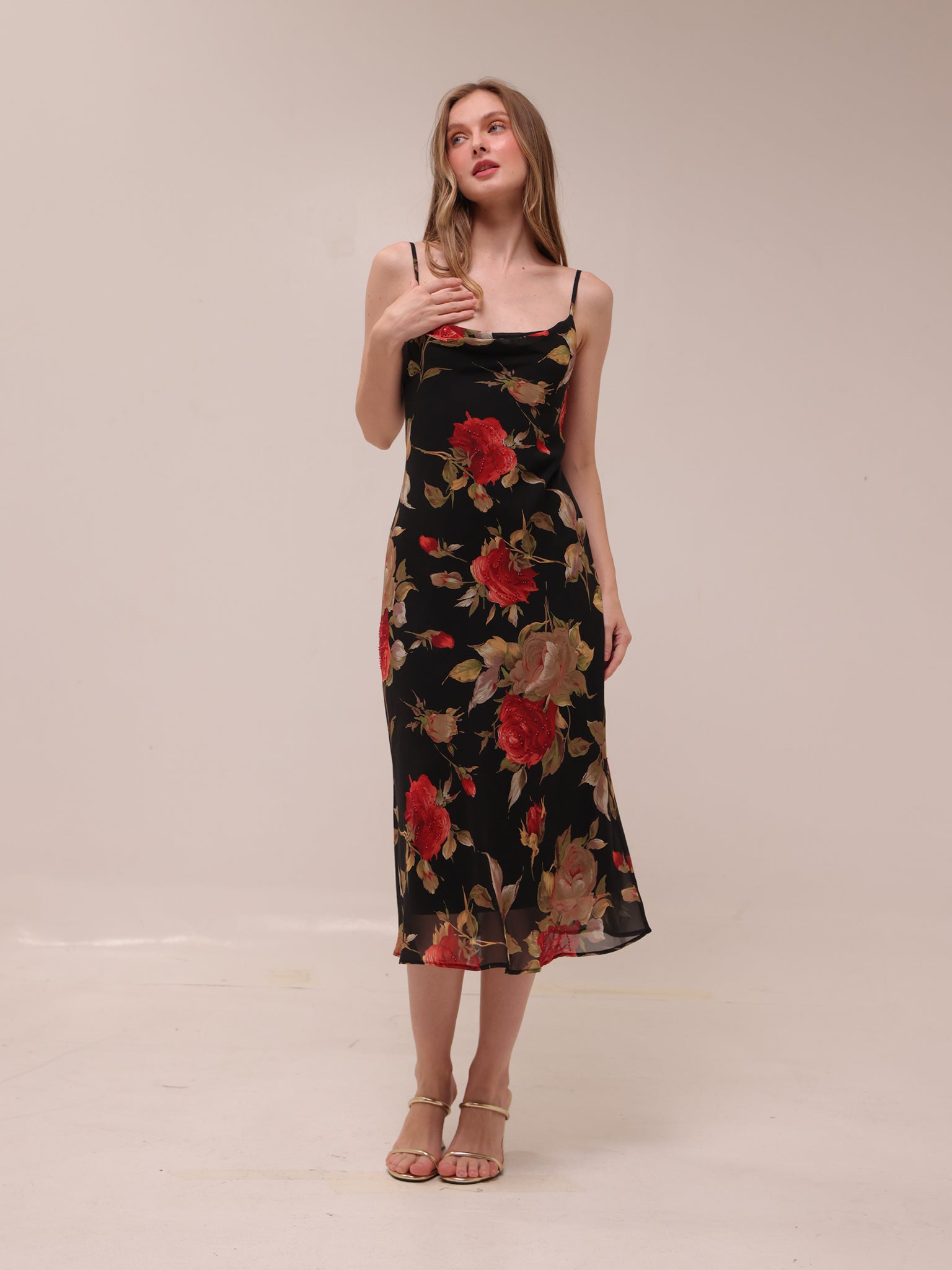 Black Floral Midi Dress