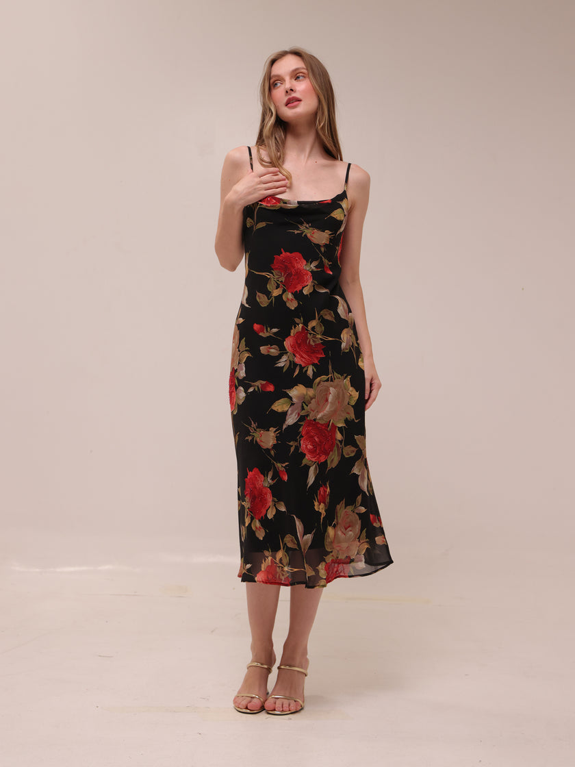 Black Floral Midi Dress