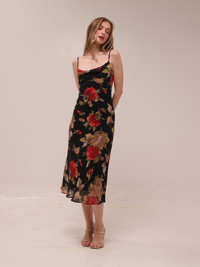Black Floral Midi Dress