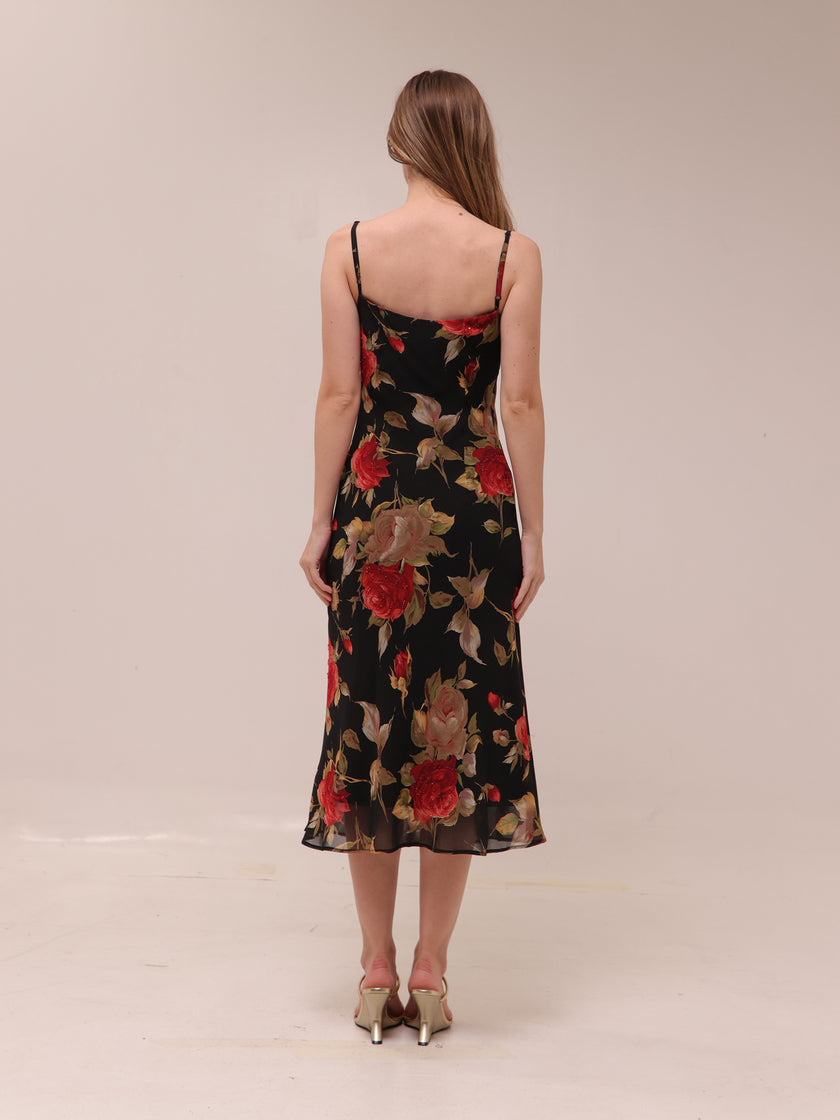 Black Floral Midi Dress