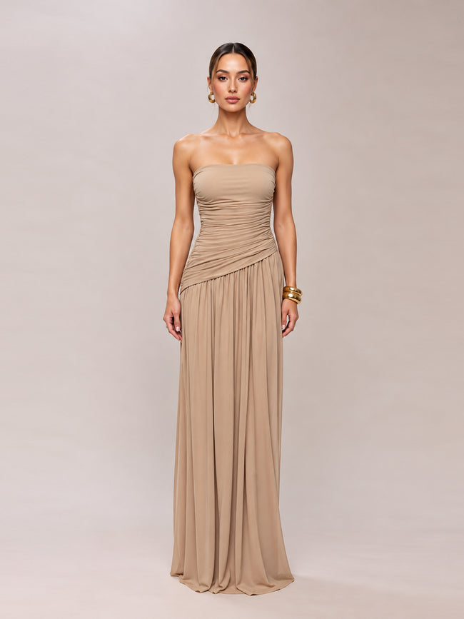 Beige Vision Of Elegance Maxi Dress